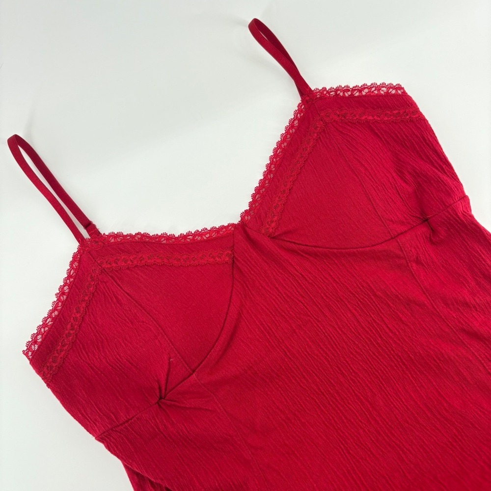 No Boundaries Juniors XL Tomato Girl Red Cami Top Lace Trim Cotton Blend